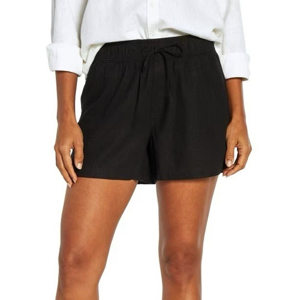 GAP Linen Pull On Short Women XL Black Elastic Waist Pockets